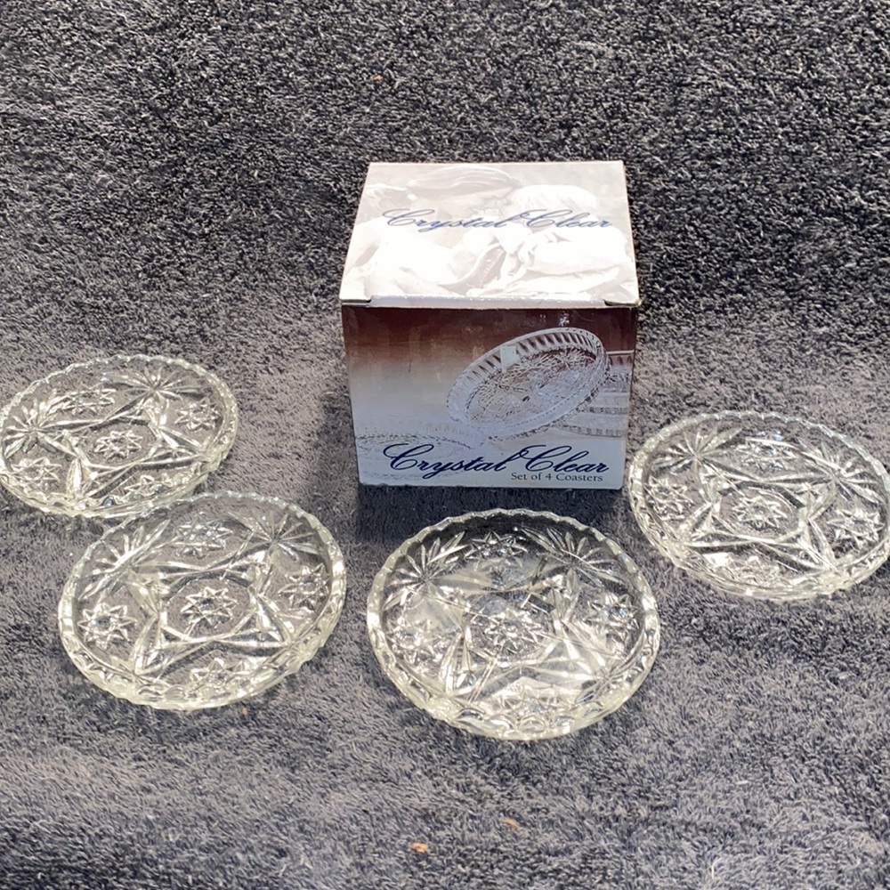 4 Never Used Set of Four Essex Coasters Lead Crystal